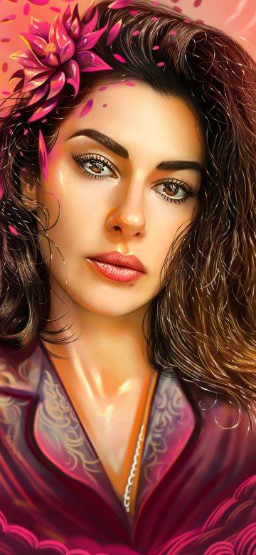 Beautiful girl, Girly backgrounds, Portrait, Artwork, Digital illustration, 5K