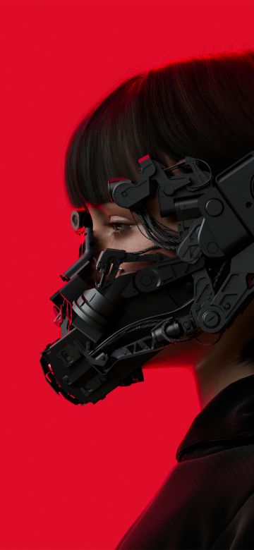 Cyberpunk, Red background, Cyberpunk girl, Futuristic, 5K