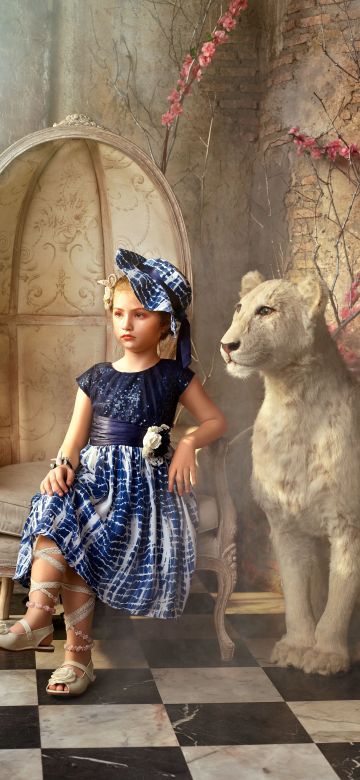 Cute Girl, White lion, Photoshoot, Portrait, Surreal