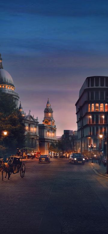 London, Cityscape, Buildings, Street, Night, Sunset, Surreal, England