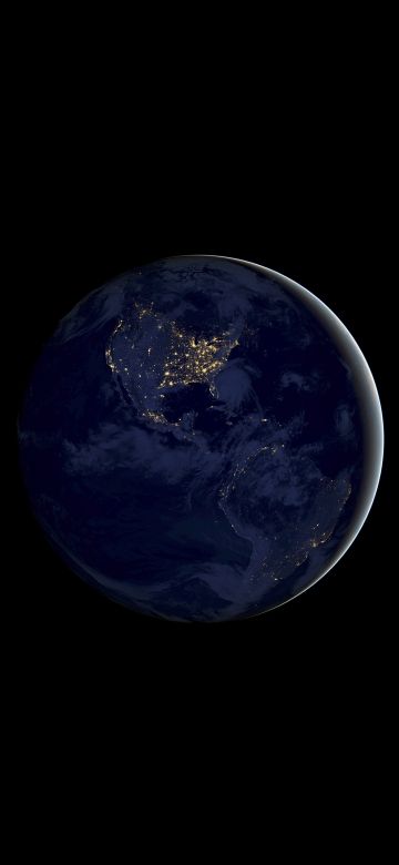 Earth, Night, iOS 11, Stock, Black background