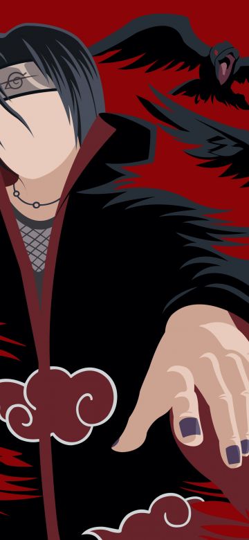 Itachi Uchiha, 5K, Naruto, Minimal art, Red background, Faceless