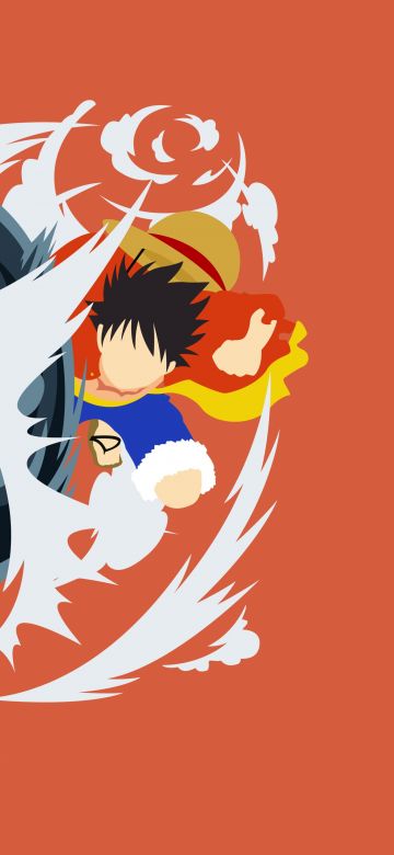 Monkey D. Luffy, Fist, One Piece, Orange background, Minimal art, 5K