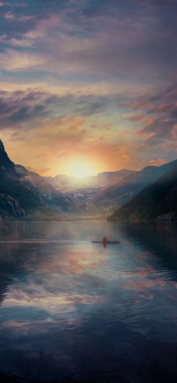 Sunrise, Alone, Mountains, Morning, Reflection, Lake, Switzerland, 5K