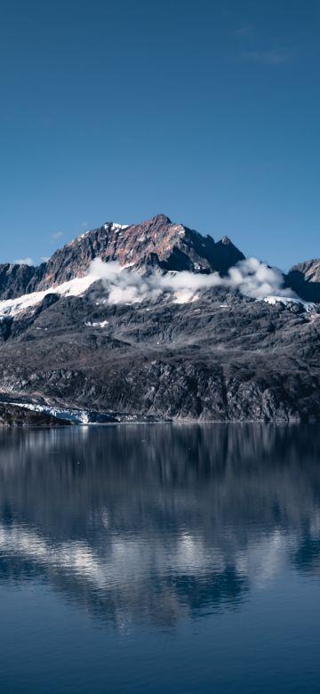 Mount Copper, Lamplugh Glacier, Glacier Bay National Park, Alaska, Famous Place, Clear sky, Body of Water, Reflection, Landscape, Mountain range, 5K, 8K