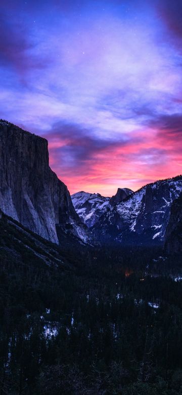 Yosemite National Park, Sunrise, Tunnel View, Beautiful Sky, Landscape, Scenery, Valley, Snow covered, 5K, 8K