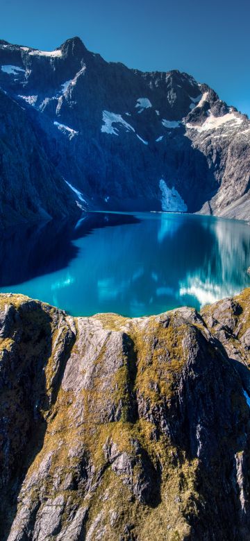 Lake Erskine, Southern Alps, New Zealand, Mountain top, Aerial view, Glacier mountains, Landscape, 5K