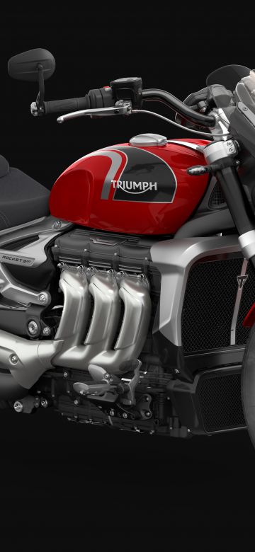 Triumph Rocket 3, Sports cruiser, Carnival Red, Black background, 2022, 5K