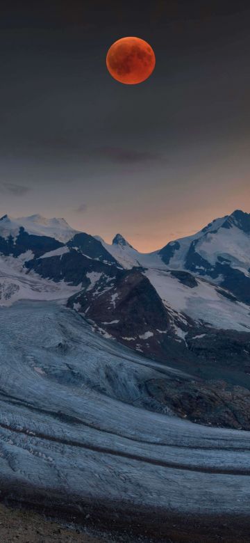 Blood Moon, Alps mountains, Bernina Range, Piz Pal, Landscape, Sunset, Europe, 5K, 8K