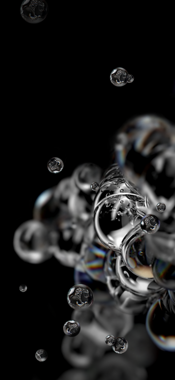 Bubbles, Samsung Galaxy S20, Liquid, Black background, Macro, Stock