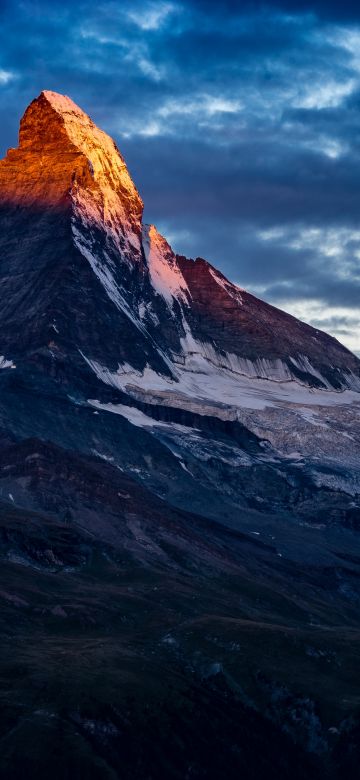 Matterhorn, Alpenglow, Switzerland, Alps mountains, Cloudy Sky, Landscape, 5K