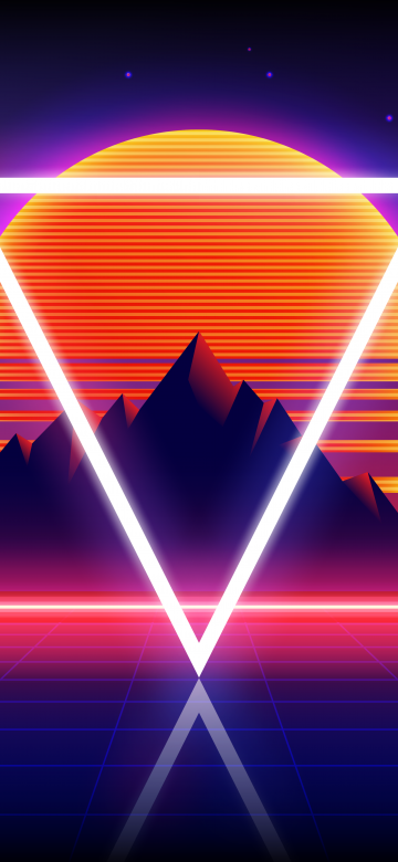 Mountains, Triangle, RetroWave art, Landscape, Neon, Reflections, 5K, 8K