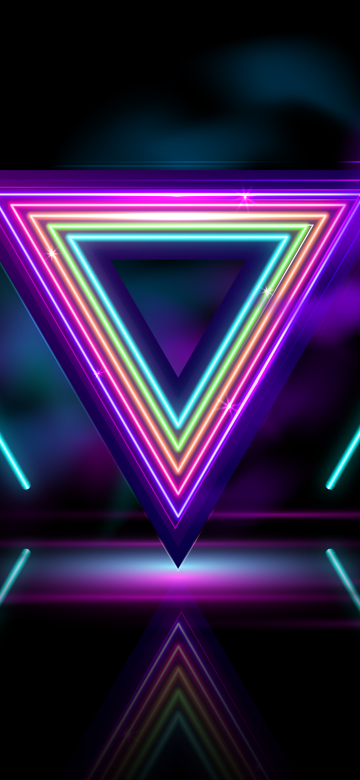 Triangles, Neon colors, Neon glow, Dark background, Retrowave, Neon Lights, Reflections, 5K, 8K, Dark aesthetic