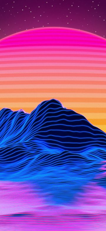 Mountains, RetroWave art, Landscape, Neon, 5K