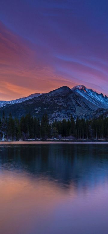 Bear Lake, Colorado, Rocky Mountain National Park, Sunset, Reflection, Forest, Landscape, 5K