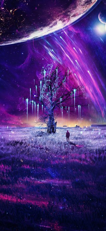 Mystic, Surreal, Dream, Tree, Planets, Digital Art, Man, Alone, Psychedelic