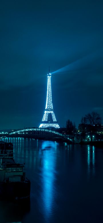 Eiffel Tower, France, Night, Paris, Reflection, River Thames, City lights, Night City