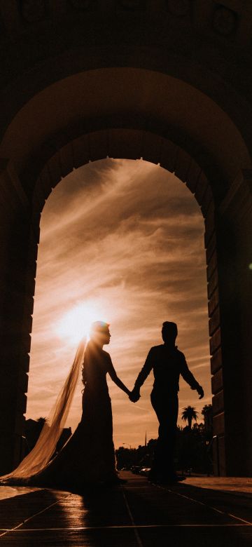 Couple, Marriage, Together, Hands together, Walking together, Silhouette, Sunset, 5K