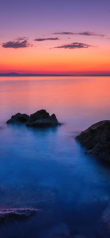 Seascape, Twilight, Sunset, Rocks, Summer, 5K, 8K