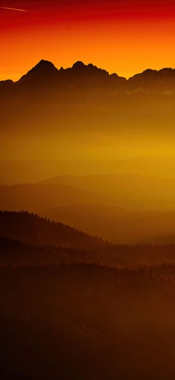 Tatra Mountains, 8K, Mountain range, Sunset, Orange sky, Europe, 5K