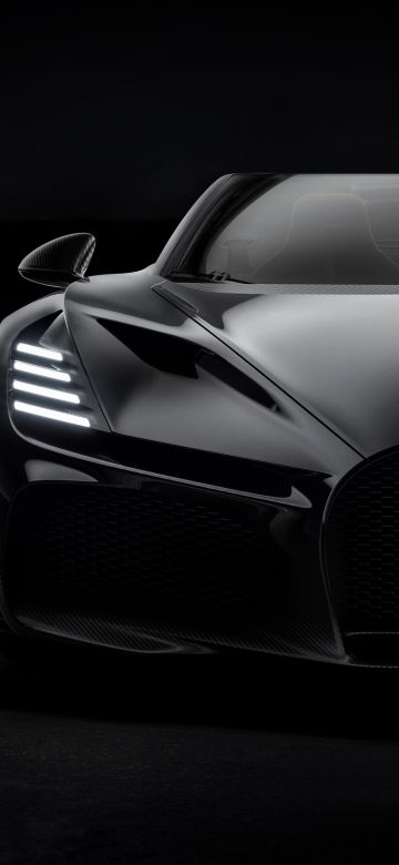 Bugatti W16 Mistral, Black cars, Roadster, Hypercars, 2024, Dark background, Black cars, 5K, Dark aesthetic