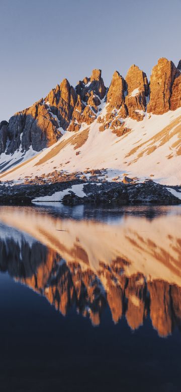 Lago di Piano Lake, Three peaks of Lavaredo, National Park, Italy, Mountains, Reflection, Sunrise, Italy, 5K