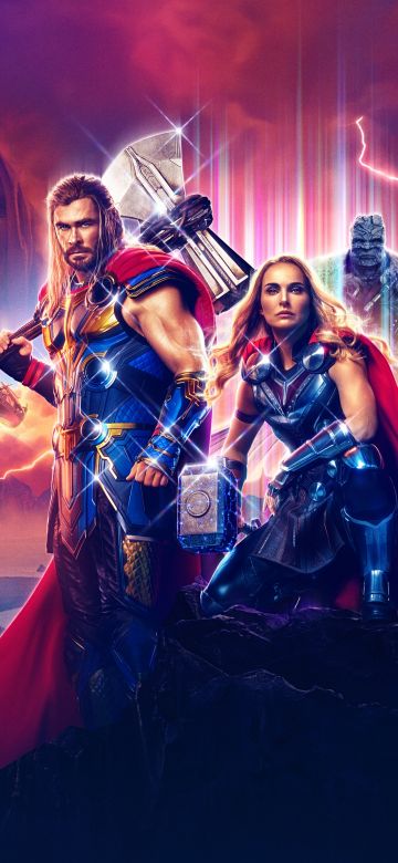 Thor: Love and Thunder, Movie poster, Chris Hemsworth as Thor, Natalie Portman as Jane Foster, Gorr the God Butcher, Korg, Tessa Thompson as Valkyrie, 2022 Movies, Marvel Comics