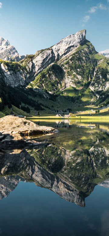 Seealpsee lake, Alps mountains, Reflections, Scenery, Summer, Mountain Peak, Landscape, Scenic, 5K, 8K