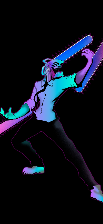 Chainsaw Man, Neon art, Denji, Dark background, AMOLED