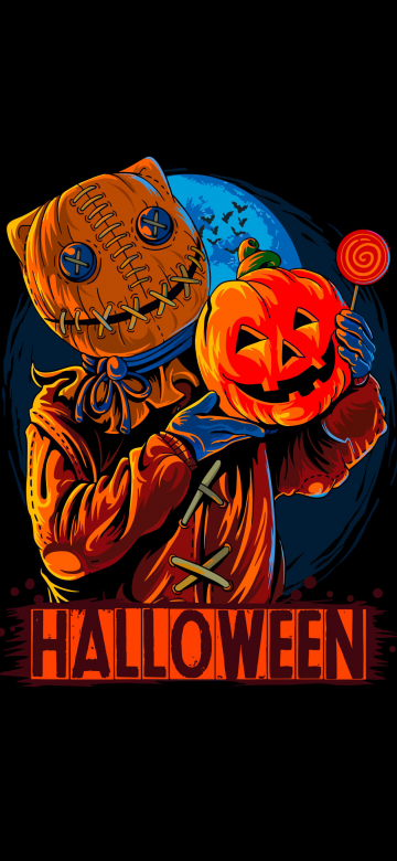 Halloween scarecrow, Scary, Halloween Pumpkin, Black background, AMOLED, 5K