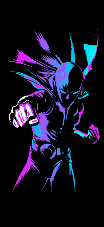 Saitama, Neon art, One Punch Man, Black background, AMOLED, 5K