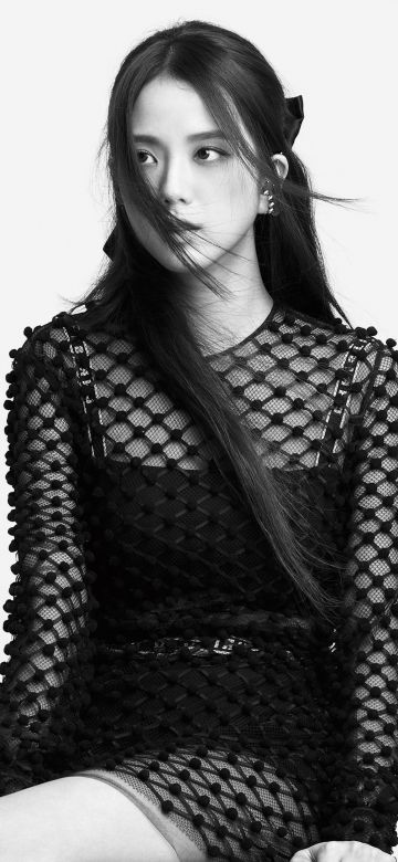 Jisoo, Monochrome, Blackpink, K-Pop singer, White background, Portrait, Black and White