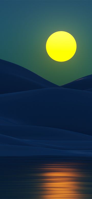 Moon, Digital Art, Night, Mountains, Lake, Reflection, Full moon