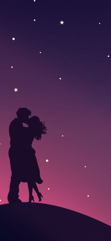 Kissing couple, Aesthetic, Silhouette, Starry sky, Romantic, Lovers, Pair, 5K