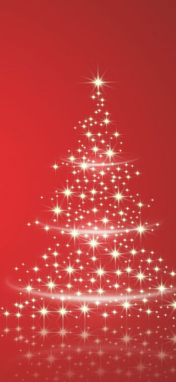 Christmas tree, Sparkles, Red background, Navidad, Noel