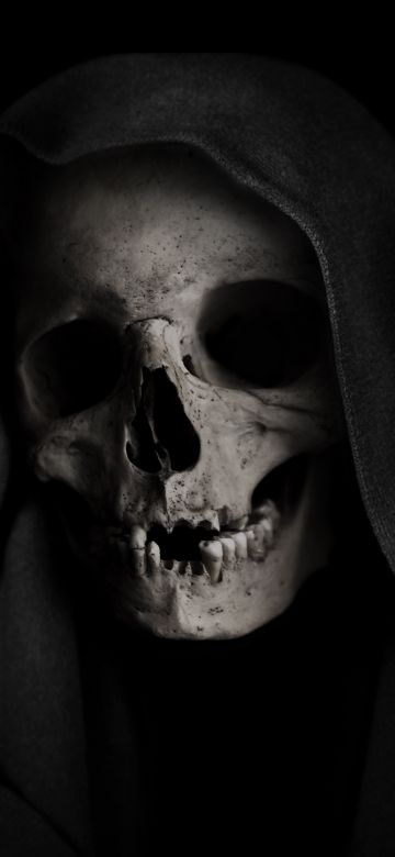 Grim Reaper, Skull, Black background, Scary, 5K, Evil laugh