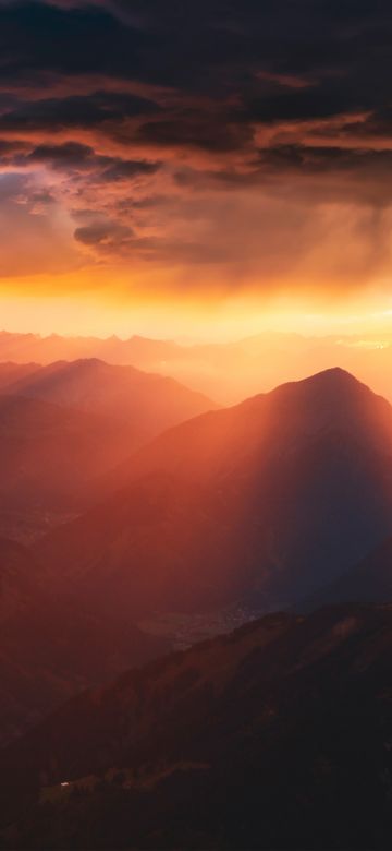 Sunlight, Mountains, Sunset, Storm, Cliff, Viewpoint, 5K, 8K