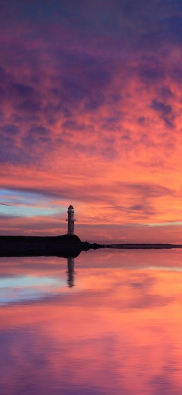 Lighthouse, 8K, Sunset, Seascape, Dusk, Clouds, Sunlight, Evening sky, 5K