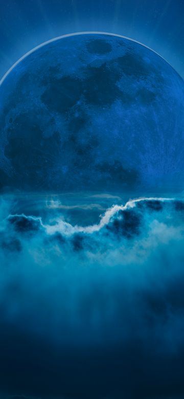 Blue moon, Night, Surreal, Blue background, Night sky, Clouds