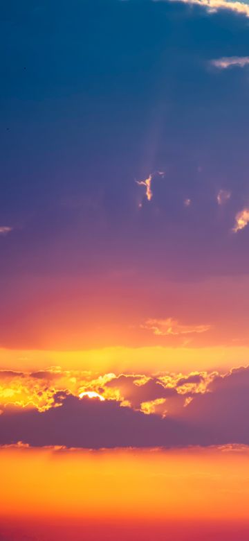 Sunset, Evening sky, Clouds, Sun behind clouds, Dramatic, Summer