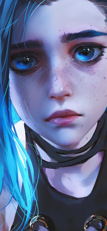 Jinx, Sad, 5K, Arcane: League of Legends, Blue background, Sad face