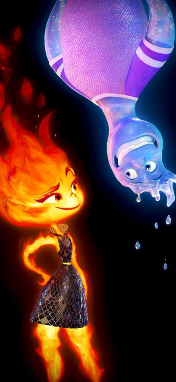 Elemental, Pixar movies, 2023 Movies, Ember Lumen, Wade Ripple, Animation movies, 5K, 8K, Black background, AMOLED