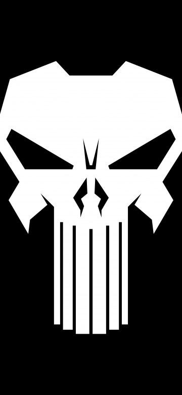 The Punisher logo, Black background, AMOLED, 5K, 8K, Marvel Comics, Simple