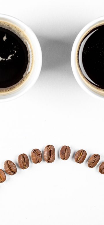 Sad day, Black Coffee, Coffee cups, Coffee beans, White background, Sad mood, Sad smiley, 5K