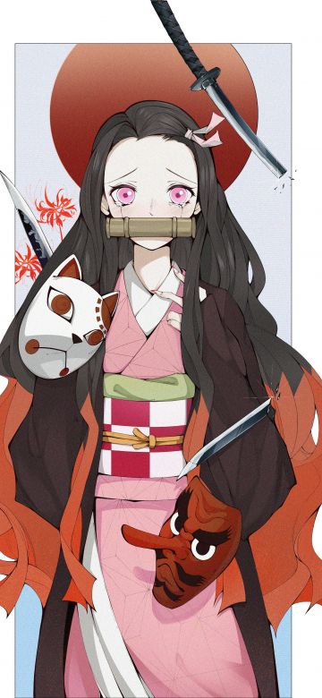 Nezuko Kamado, Warding Mask, Demon Slayer: Kimetsu no Yaiba, 5K, White background