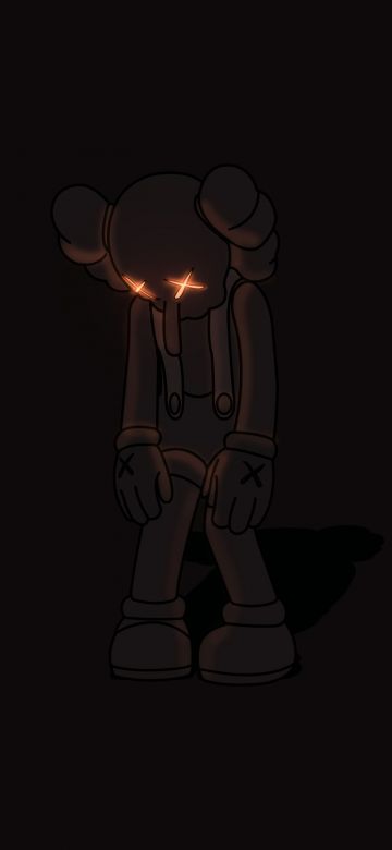 Kaws sad, Kaws Companion, Dark background, 5K, KAWS Small Lie, Simple