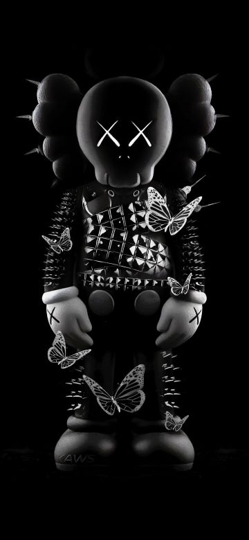 Kaws black, Kaws figure, Black background, AMOLED, 5K, Simple