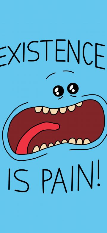 Mr. Meeseeks, Existence is Pain, Rick and Morty, Blue background, 5K, Simple