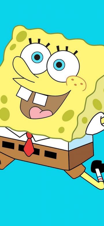 Happy SpongeBob, Cyan background, SpongeBob SquarePants, 5K