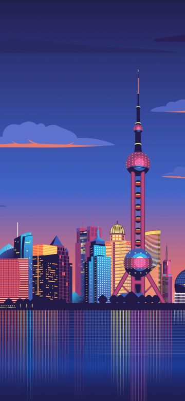 Shanghai City, Illustration, Shanghai Night, Cityscape, Panorama, Night City, Poster, 5K, Skyline